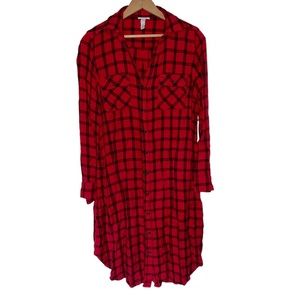 Isabel Maternity Red Plaid Flannel Button Down Dress Fall Winter M Lumberjack